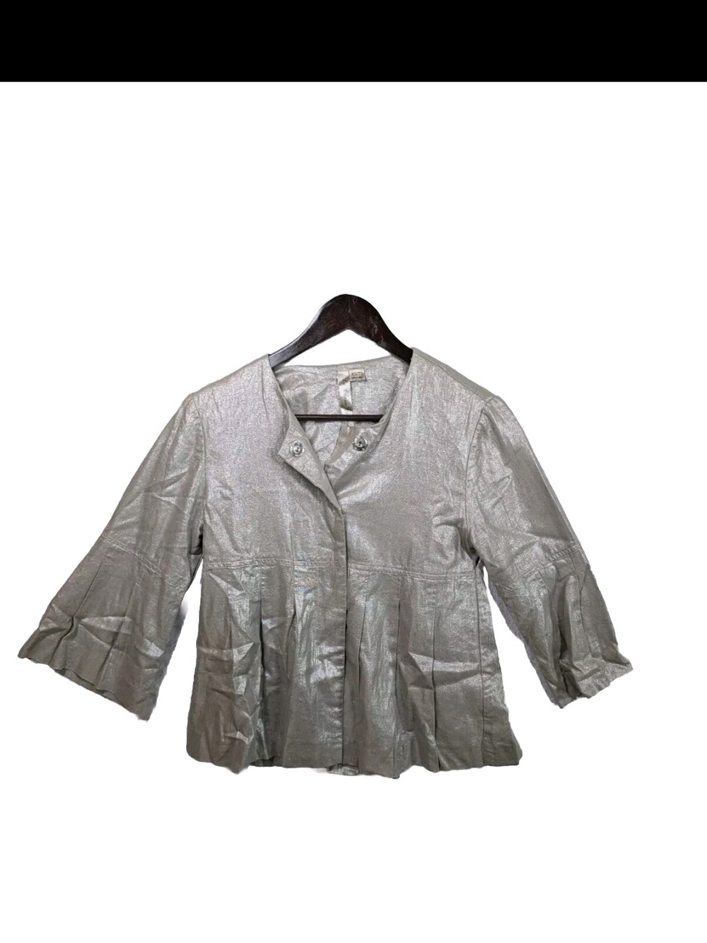 Linen Blend Metallic Silver/Pewter Pleated Blazer Jacket
